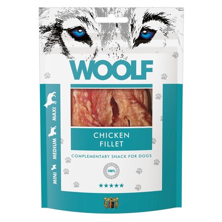 Recompense cu pui pentru caini Chicken Fillet, 100 g, Woolf