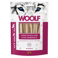 Recompense cu rata si cod pentru caini Long Duck and Cod Sandwich, 100 g, Woolf