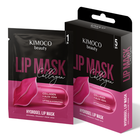 Masca din hidrogel cu colagen si aloe pentru buze Beauty, 5 bucati, Kimoco 744572