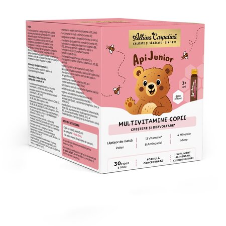 Multivitamine pentru copii Api Junior, 30 fiole, Albina Carpatina