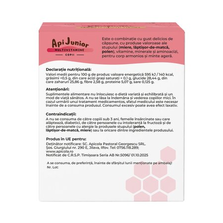 Multivitamine pentru copii Api Junior, 30 fiole, Albina Carpatina 744595