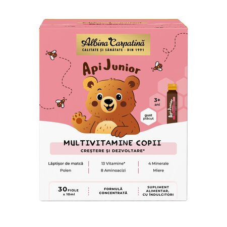 Multivitamine pentru copii Api Junior, 30 fiole, Albina Carpatina 744592