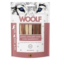Recompense cu pui si cod pentru caini Long Chicken and Cod Sandwich, 100 g, Woolf