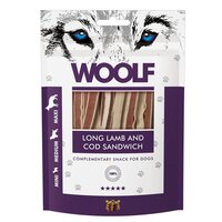 Recompense cu miel si cod pentru caini Long Lamb and Cod Sandwich, 100 g, Woolf