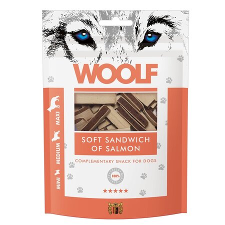 Recompense cu somon pentru caini Soft Sandwich of Salmon, 100 g, Woolf