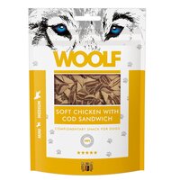 Recompense cu pui si cod pentru caini Soft Chicken with Cod Sandwich, 100 g, Woolf