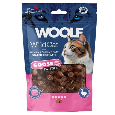 Recompense cu gasca si cod pentru pisici WildCat Goose Twisties, 50 g, Woolf