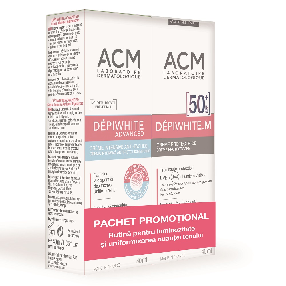 Pachet Cremă Depiwhite Advanced, 40 ml + Cremă Depiwhite M SPF 50+, 40 ml, Acm