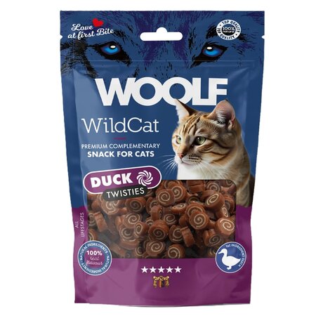 Recompense cu rata pentru pisici WildCat Duck Twisties, 50 g, Woolf