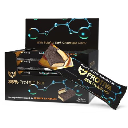 Baton proteic cu aroma de arahide si caramel, 55 g, Protiva 744859