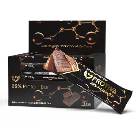 Baton proteic cu maca si ginkgo biloba, 55 g, Protiva 744912