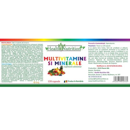 Multivitamine si minerale, 120 capsule, Health Nutrition 745241