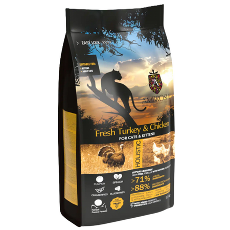 Hrana uscata cu pui si curcan pentru pisici, 1500 g, Ambrosia