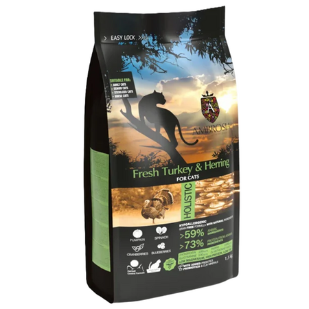Hrana uscata cu hering si curcan pentru pisici, 1500 g, Ambrosia
