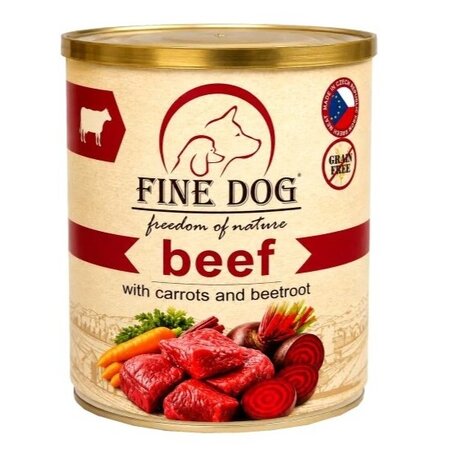 Hrana umeda cu vita, morcovi si sfecla pentru caini, 800 g, Fine Dog