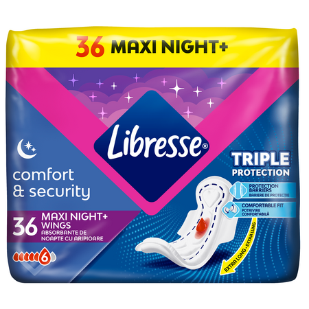 Absorbante de noapte cu aripioare Maxi Night Wings, 36 bucati, Libresse