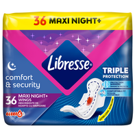 Absorbante de noapte cu aripioare Maxi Night Wings, 36 bucati, Libresse