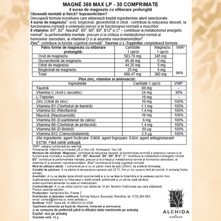 Magneziu Magne 360 Max LP, 30 comprimate, Santarome 746064