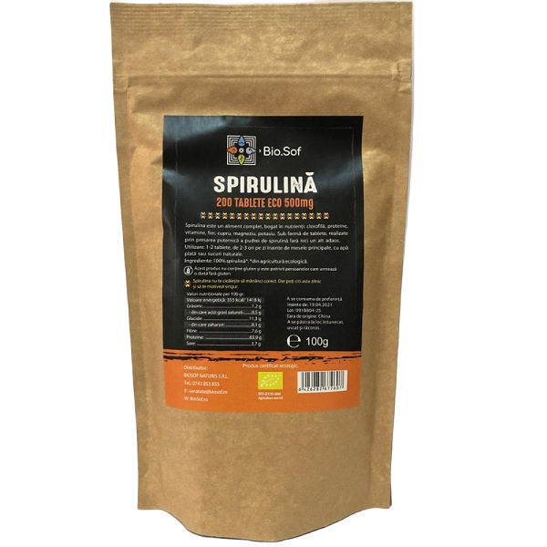 Tablete Spirulina Bio, 500 mg, 200 tablete, BioSof