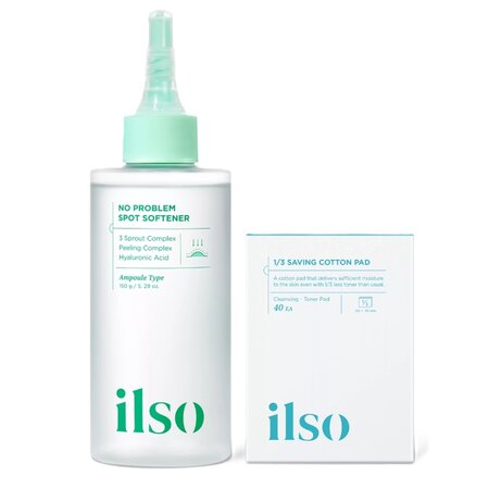 Set Ser cu acid hialuronic anti-imperfectiuni No Problem Spot Softener 150 g + Dischete demachiante 1/3 Saving Cotton Pad 40 bucati, Ilso