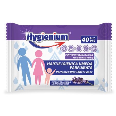 Hartie igienica umeda parfumata cu extract de lavanda, 40 bucati, Hygienium
