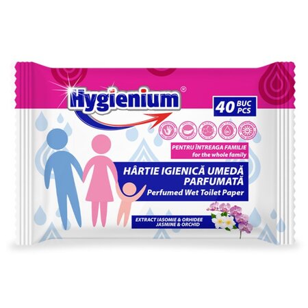 Hartie igienica umeda parfumata cu extract de iasomie si orhidee, 40 bucati, Hygienium