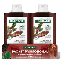 Pachet Sampon cu chinina si floare de colt, 2x400 ml, Klorane
