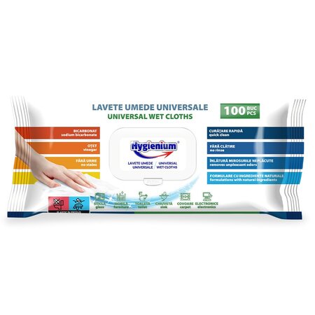 Lavete umede universale cu otet si bicarbonat, 100 bucati, Hygienium