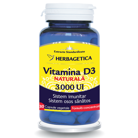 Vitamina D3 naturala 3000 UI, 30 capsule, Herbagetica