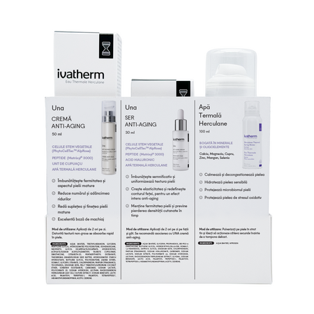 Kit Anti-aging & Fermitate, Apa termala, 100 ml, Una ser, 30 ml, Una crema fata, 50 ml, Ivatherm 747297