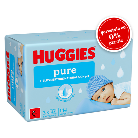 Servetele umede fara plastic pentru bebelusi Pure, 144 bucati, Huggies