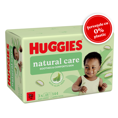 Servetele umede cu aloe vera si vitamina E pentru bebelusi Natural Care, 144 bucati, Huggies