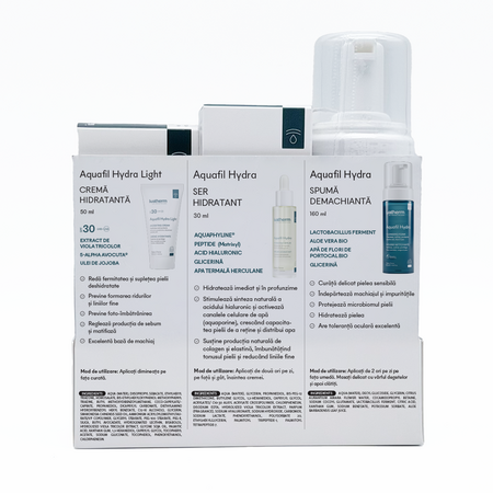 Kit Rutina completa de hidratare, Spuma Aquafil Hydra, 160 ml, Ser Aquafil Hydra, 30 ml, Crema cu SPF30 Aquafil Hydra Light, 50 ml,, Ivatherm 747327