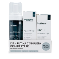 Kit Rutina completa de hidratare, Spuma Aquafil Hydra, 160 ml, Ser Aquafil Hydra, 30 ml, Crema cu SPF30 Aquafil Hydra Light, 50 ml,, Ivatherm