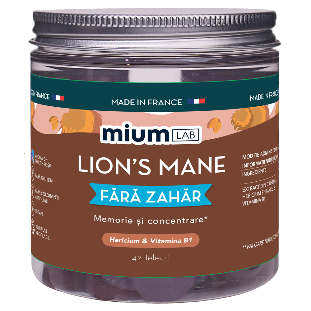 Supliment pe baza de hercium erinaceus si Vitamina B12 Lion's Mane, 42 jeleuri, Mium Lab