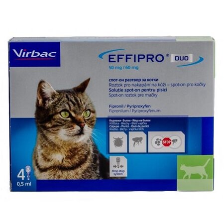 Solutie impotriva puricilor si capuselor pentru pisici Effipro Duo, 4 pipete, Virbac
