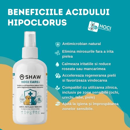 Solutie cu acid hipocloros pentru caini si pisici HOCI CARE+, 250 ml, Shaw 747961