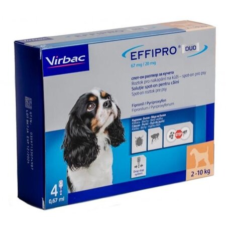 Solutie impotriva puricilor si capuselor pentru caini Effipro Duo, S (2-10 kg), 4 pipete, Virbac