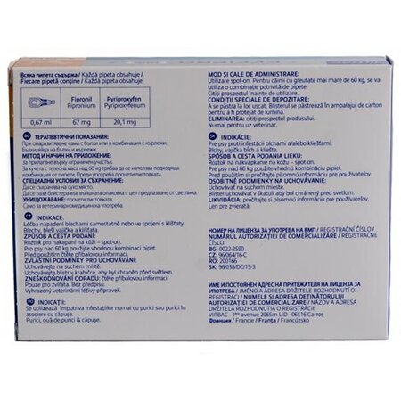 Solutie impotriva puricilor si capuselor pentru caini Effipro Duo, S (2-10 kg), 4 pipete, Virbac 747983