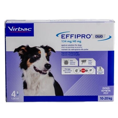 Solutie impotriva puricilor si capuselor pentru caini Effipro Duo, M (10-20 kg), 4 pipete, Virbac