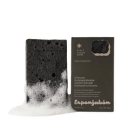 Burete de baie 2-in-1 cu sapun, carbune activ, efect purifiant si exfoliant, 120 g, Esponjabon
