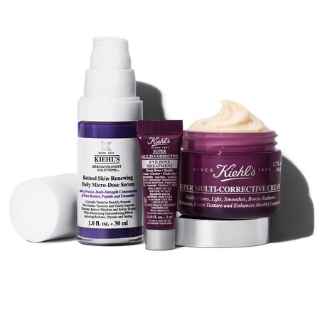 Set Serum antirid cu retinol 30 ml + Crema pentru fata antirid 50 ml + Crema pentru zona ochilor 3 ml Unwrap Smooth Skin, Kiehl's 748631