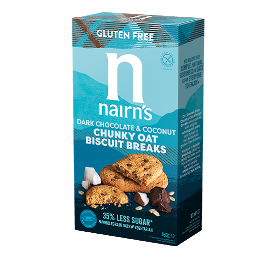 Biscuti pufosi fara gluten din ovaz cu cocos si ciocolata neagra, 160 g, Nairns