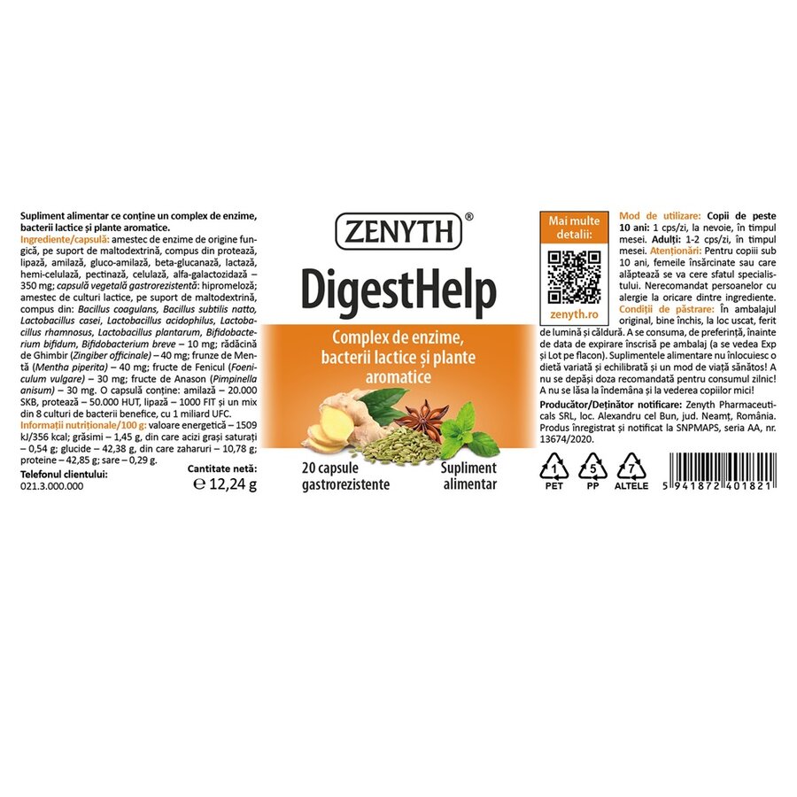 Digest Help, 20 capsule gastrorezistente, Zenyth : Farmacia Tei online