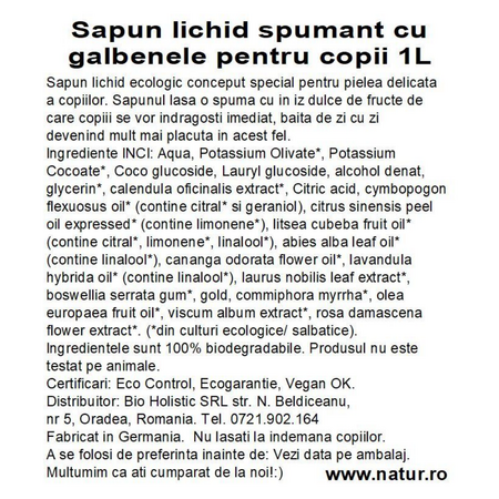 Sapun lichid spumant cu galbenele pentru copii, 1000 ml, Sonett 749027