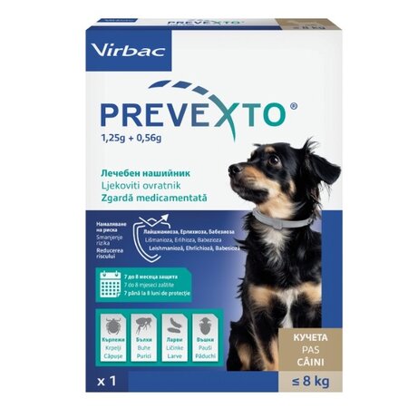 Zgarda antiparazitara pentru caini ≤ 8kg Prevexto, 1 bucata, Virbac