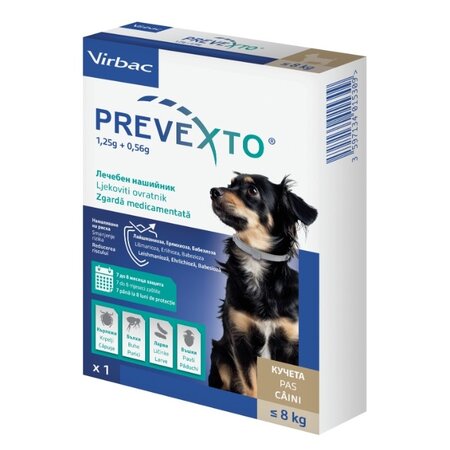 Zgarda antiparazitara pentru caini ≤ 8kg Prevexto, 1 bucata, Virbac 749106