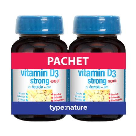 Pachet Vitamina D3 Strong, 4000 UI, 90 tablete + 90 tablete, Naturmil