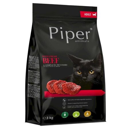 Hrana uscata cu vita pentru pisici adulte, 3 kg, Piper