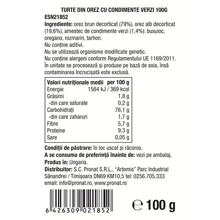 Turte din orez cu condimente verzi, 100 g, Esential 750200
